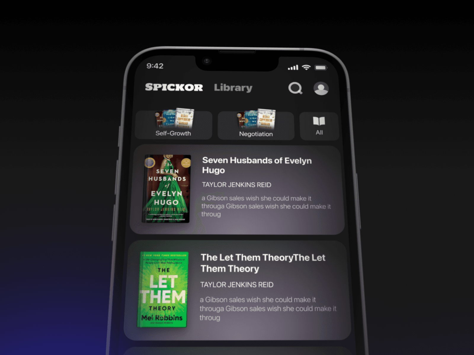 Spickor library screen
